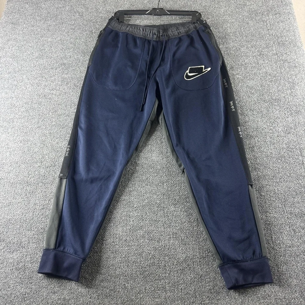 Nike Jogger Pants Mens L Blue Knit Colorblock Elastic Waist Pockets NSW Patch